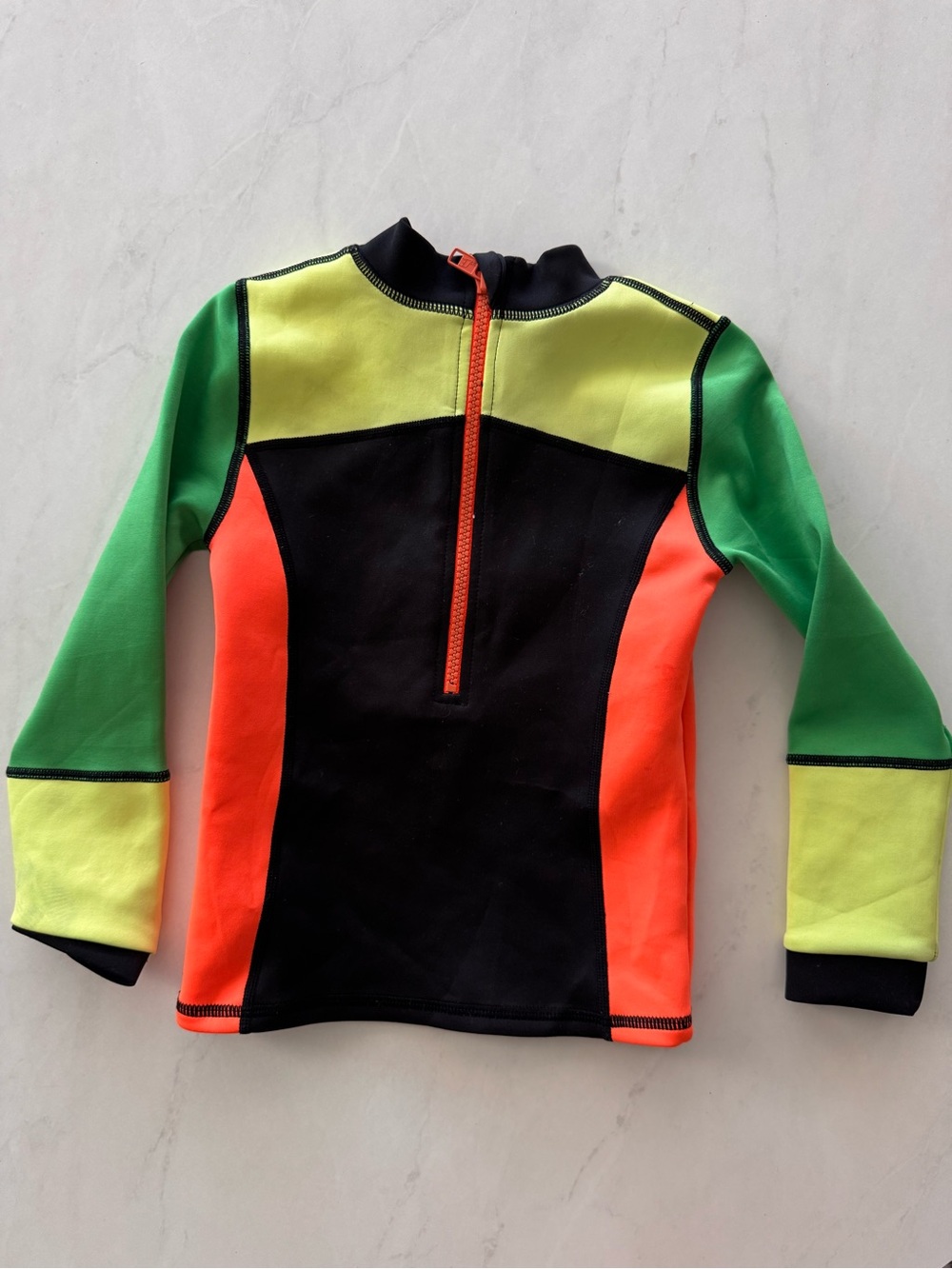 Stella McCartney Kids Neon Colorblock Rash Guard Swim Top - Black, Green Orange